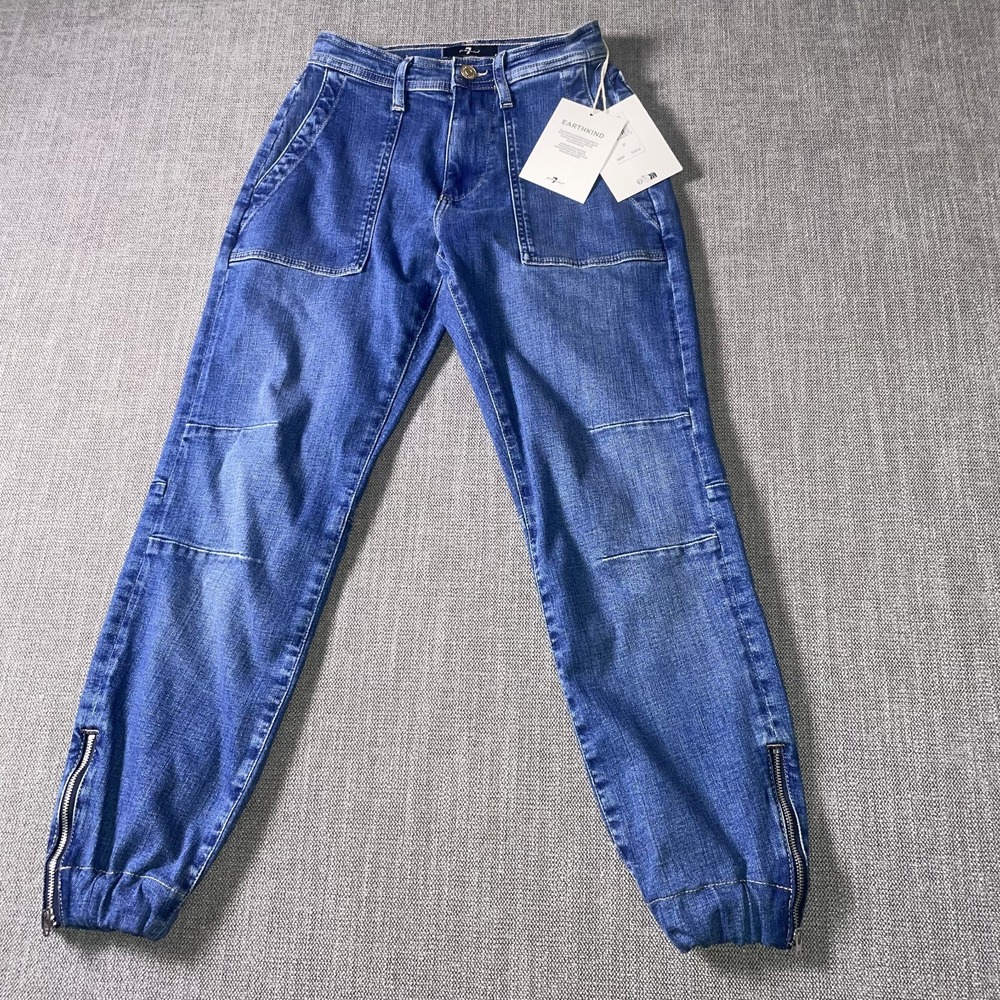 7 For All Mankind Italian Fabric Darted Boyfriend Jogger Jeans Blue 23 7U732C12